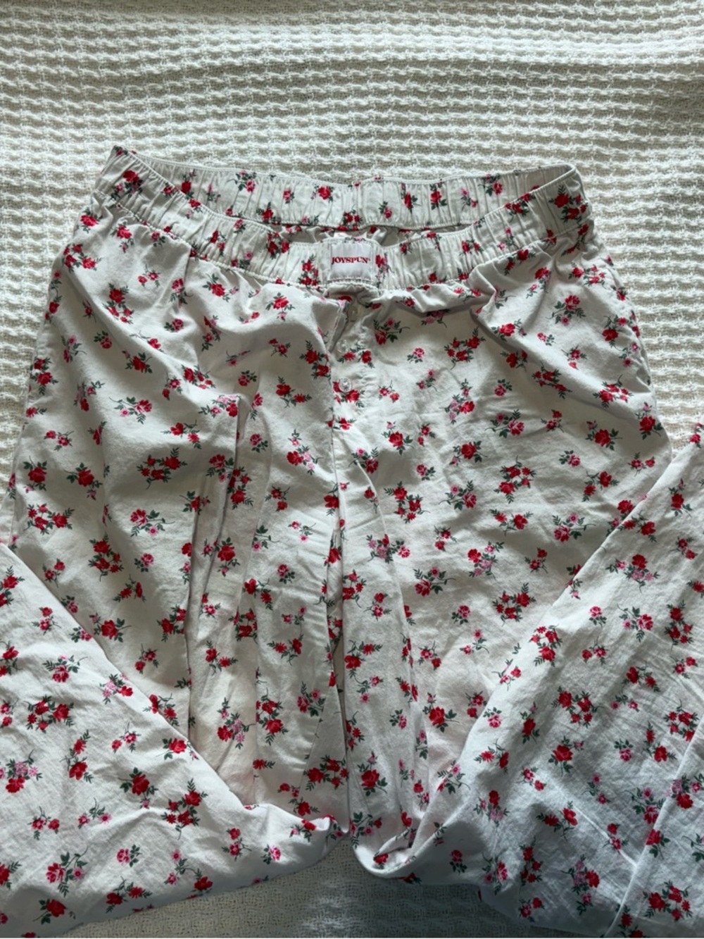 Joyspun Cream Lounge Pants with Red Floral Print